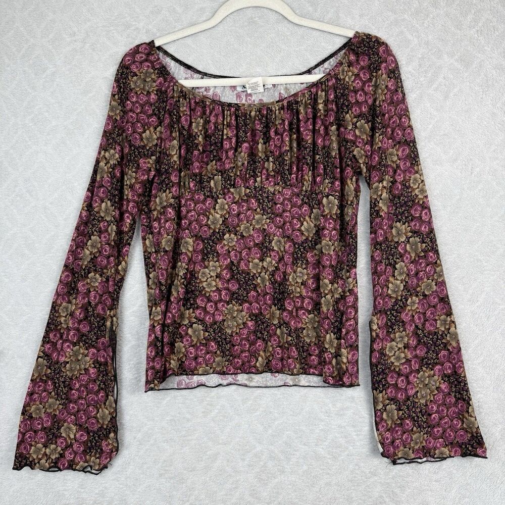 Vtg Y2K Self Esteem Babydoll Top M/L Floral Flare Sleeve Peasant Fairy Romantic
